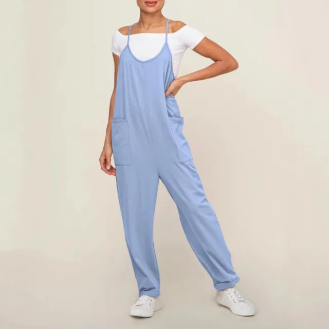Women's Pocket Sling Adjustable Buckle Jumpsuit Blue - Shop at LoveMi