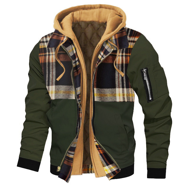 Autumn And Winter Thick Plus Size Men's Solid Color Hooded Jacket - Picture 7 of 24