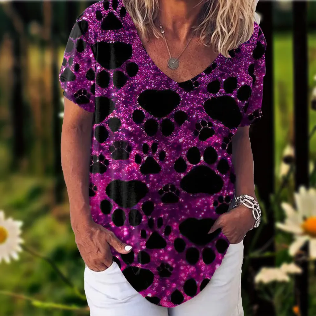 3D Printed Short Sleeve T-shirt Women's Casual Half V-neck T-shirt - Vtdws107847Sj96-Xl