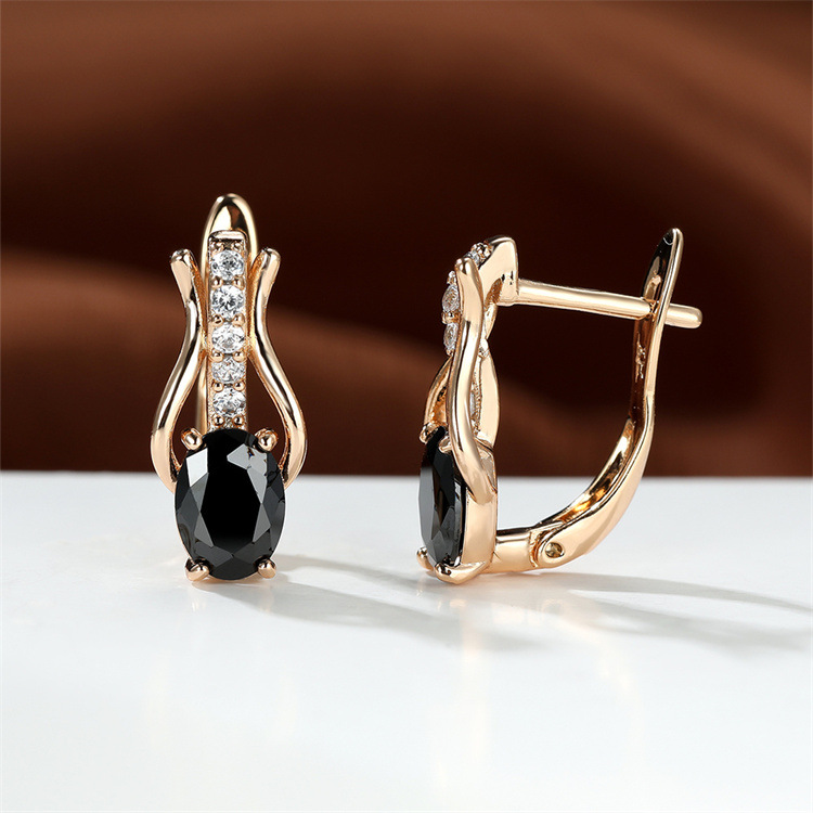 Oval Garnet Crystal Champagne Gold Ear Clips For Women