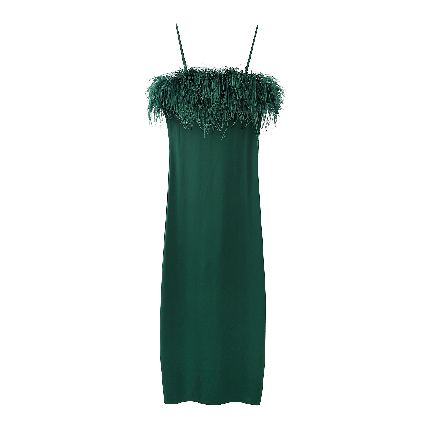 European And American Style Feather Silk Satin Texture Dress
