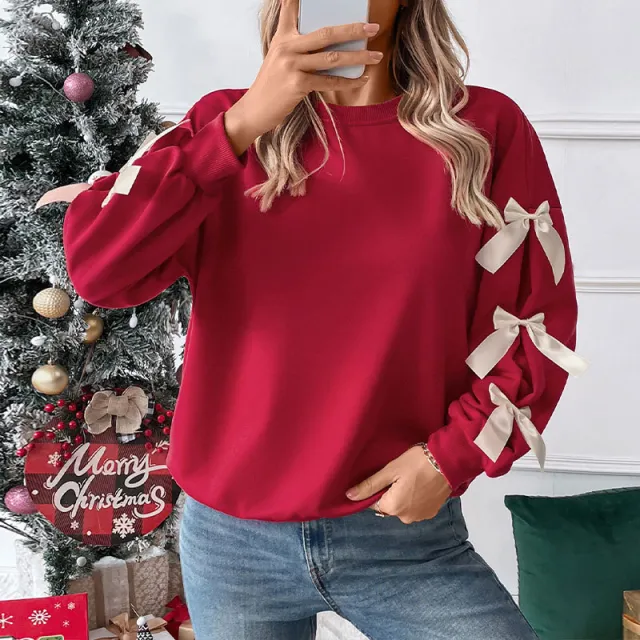 Sweet Bow Decorated Long Sleeve Sweatshirt Red - Shop at LoveMi