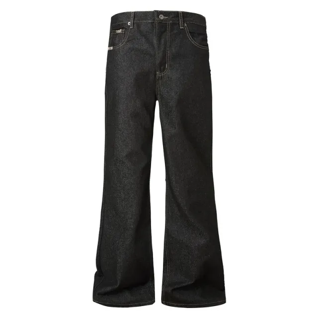Dark colored Slightly Flared Raw Denim Jeans For All Seasons Black - Shop at LoveMi