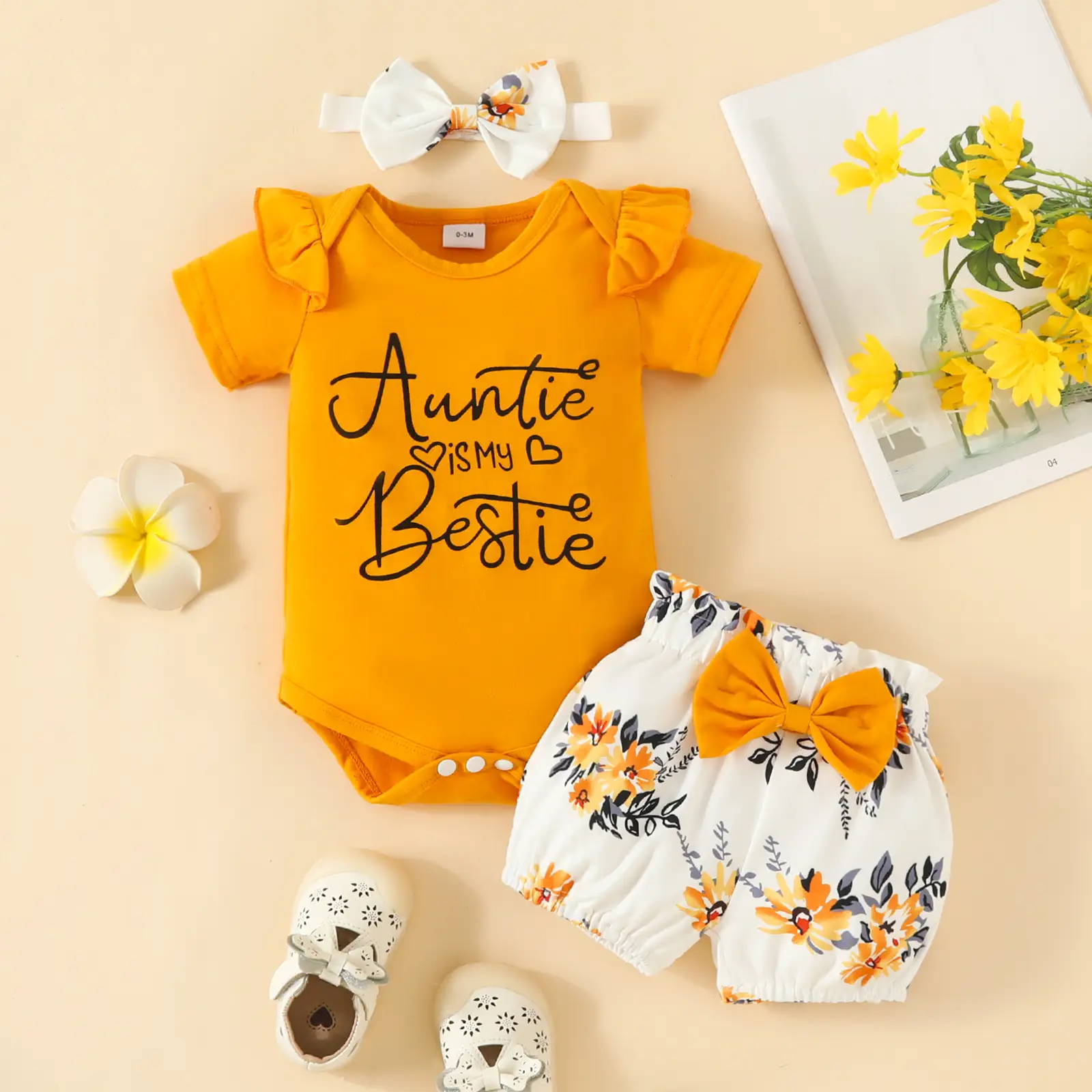Baby Girl's Letter Summer Top Belt Cute Flowers Pants