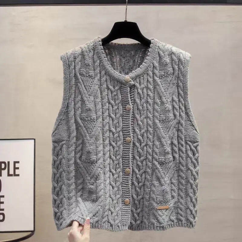 Womens Retro All-Match Buttoned Knitted Vest