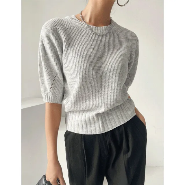 Women's Short Sleeve Bubble Sleeve Ice Cool Silk Knitted Shirt Light Gray - Shop at LoveMi