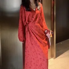 Womens Relaxed-fit Floral-print Simple And Comfortable Dress - Red - View 1