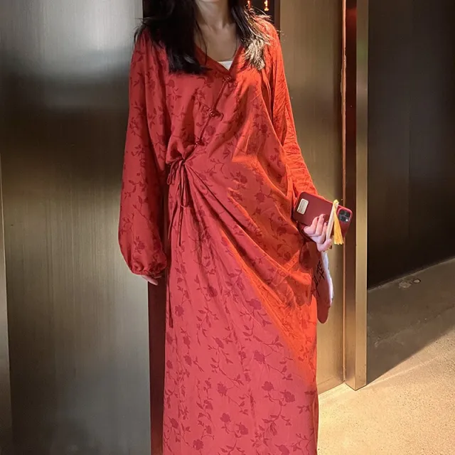 Womens Relaxed fit Floral print Simple And Comfortable Dress Red - Shop at LoveMi