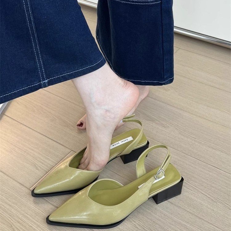 French-style Sophisticated Closed-toe Sandals For Women With A Chunky Heel And Pointed Toe 7