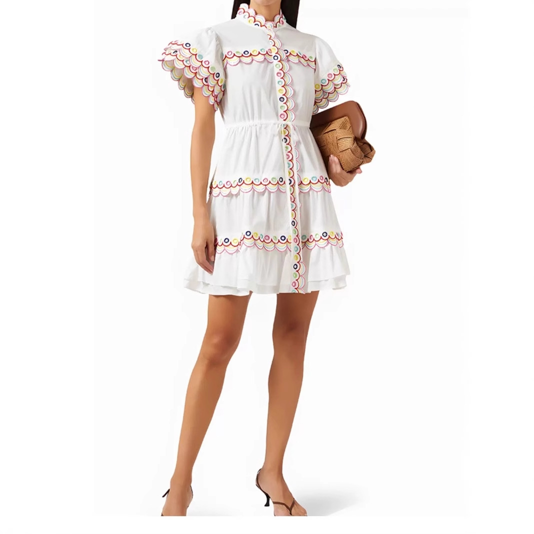 Womens Loose-Fitting Lace-Up Casual Short Dress