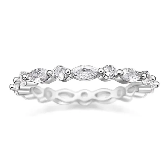 Horse Eye Row Diamond Ring Ins Style Ornament Fashion Fine Circle Q615 White Gold Color - Shop at LoveMi