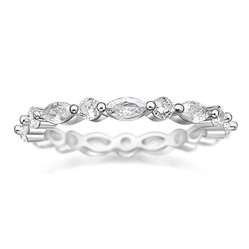 Horse Eye Row Diamond Ring Ins Style Ornament Fashion Fine Circle - Q615 White Gold Color