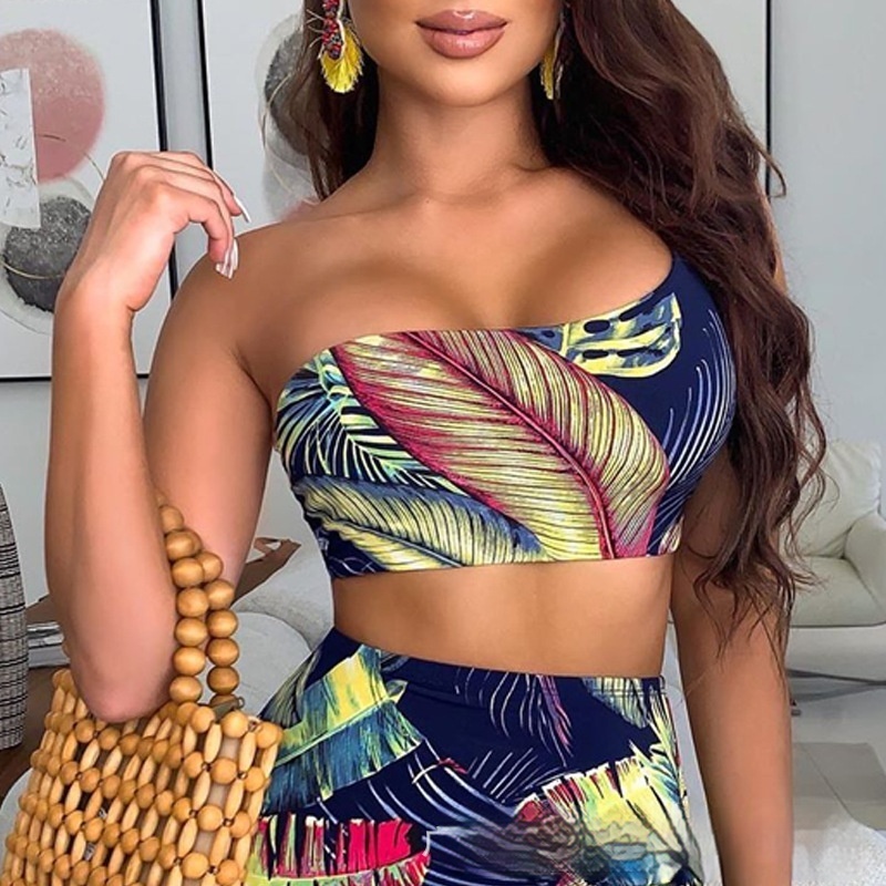 European And American Navy Blue Printed Shoulder Suit