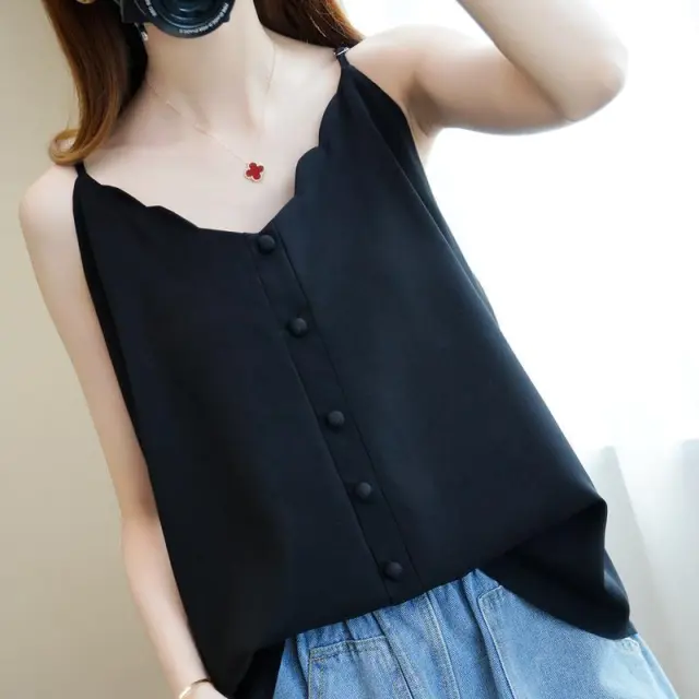 Plump Girls 15000kg Plus Size Slip Top Female Outer Wear Inner Wear Loose Black - Shop at LoveMi