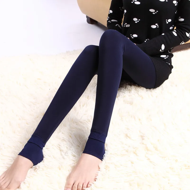 Step-on Single-layer Fleece-lined Thick Leggings Korean Style Plus Size Thermal Pants Women - Navy