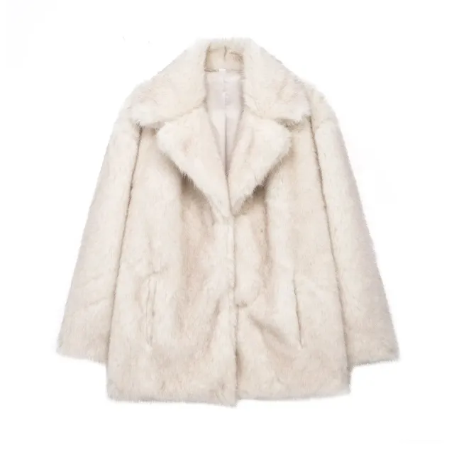Fox Fur Jacket Suit Collar Loose Fur Coat Mid length Plus Size Women's Fur Coat White Background Coffee Tip - Shop at LoveMi
