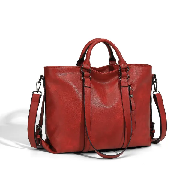 Soft Leather Large Capacity Totes One shoulder Portable Red - Shop at LoveMi
