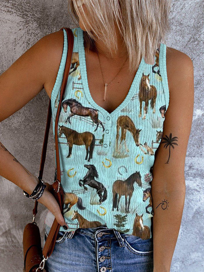 Women's Clothing Abstract Printing Casual V neck Women's Sleeveless Vest Kkk9N220711S M - Shop at LoveMi