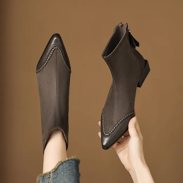Pointed toe Square heeled Ankle Boots For Women Brown - Shop at LoveMi