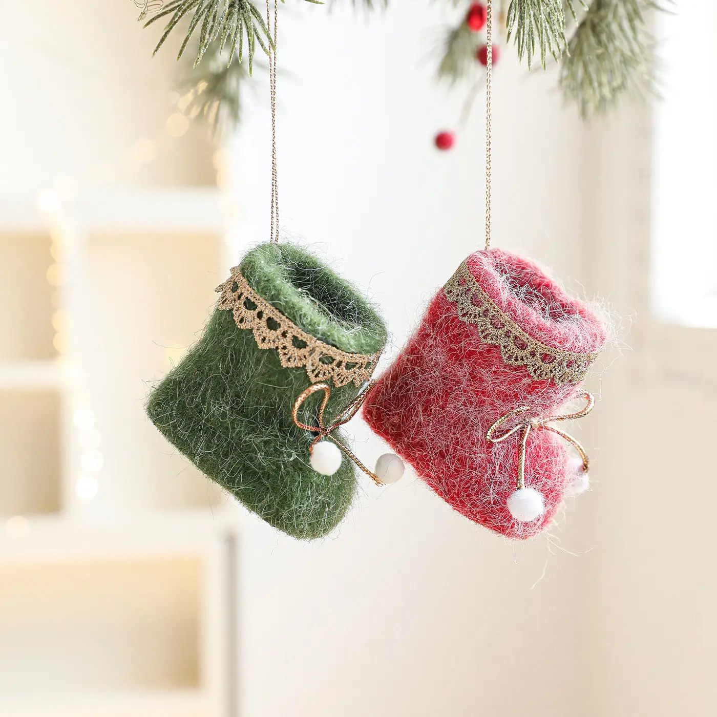 Plush Fabric Gloves Boots Christmas Tree Decorative Ornaments
