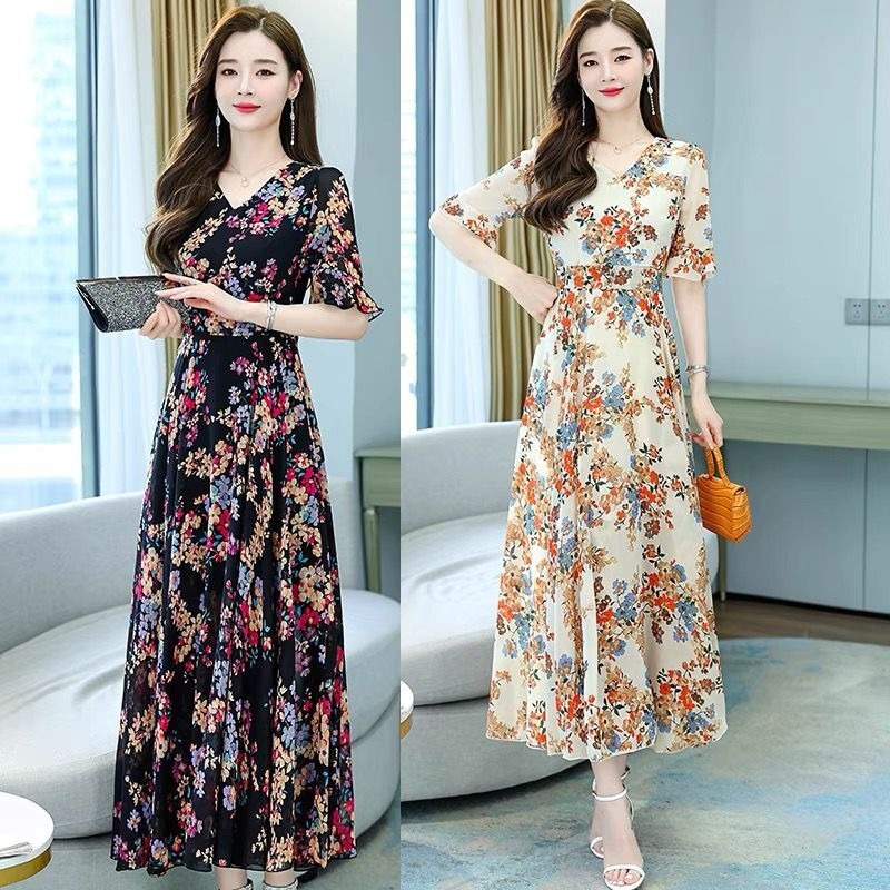 Fashion V-neck Dress Waist Slimming Women