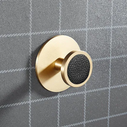 Brass Hat and coat Drilling Adhesive Hanging Storage Hook Round Black Leather - Shop at LoveMi