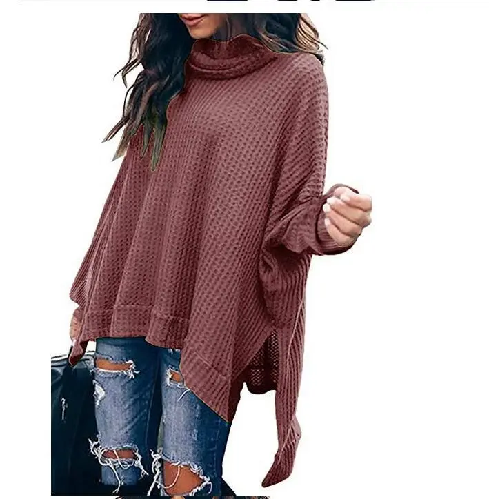 Autumn New Fashion High Collar Long Sleeve Irregular Women's Top Sweater - Red