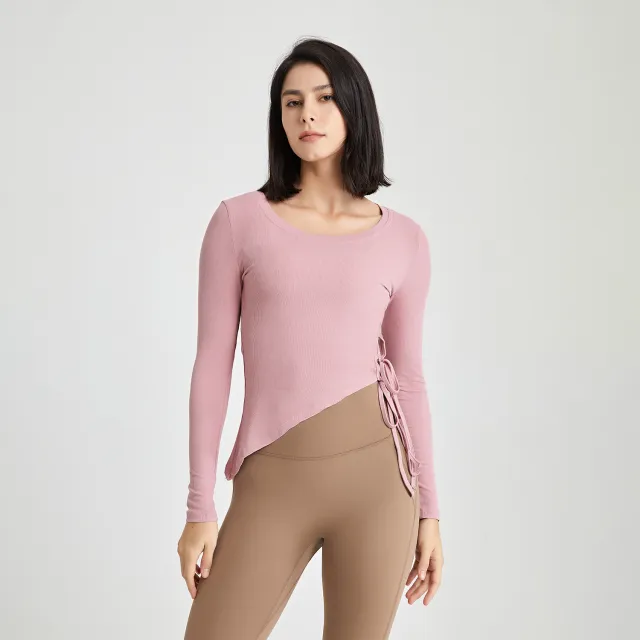Side Tether Workout Clothes T shirt Slim Fit Tights Pink - Shop at LoveMi