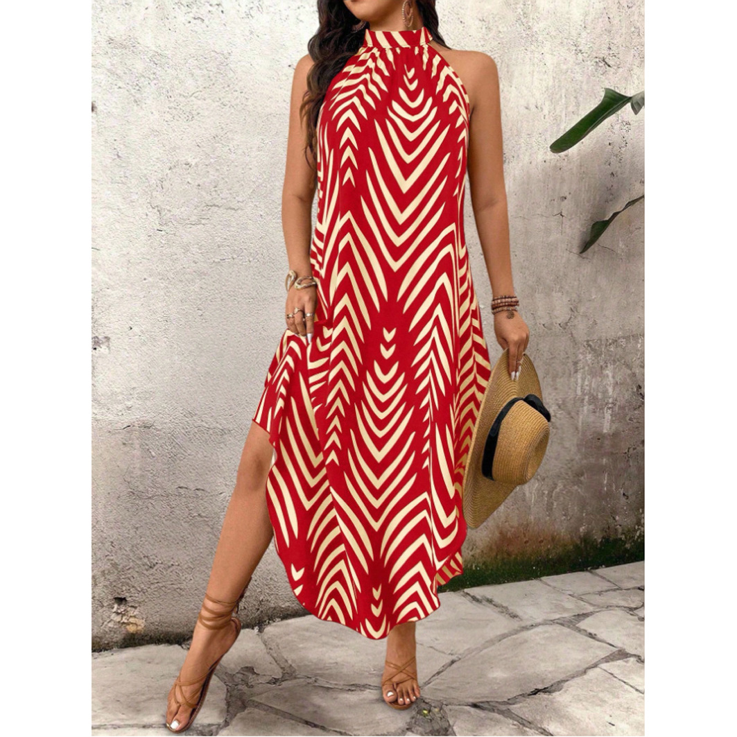 Womens Casual Loose-fit Printed Dress With An Asymmetrical Hem