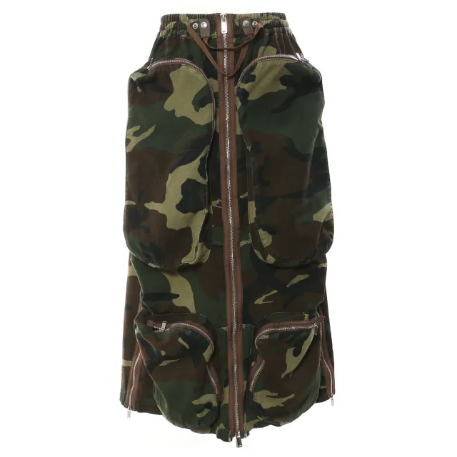 Three dimensional Zipper Pocket Side Slit Midi Skirt Camouflage - Shop at LoveMi