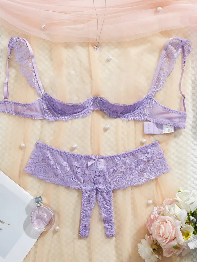 Cute Girl Style Lace Bra And Underwear Set Purple - Shop at LoveMi