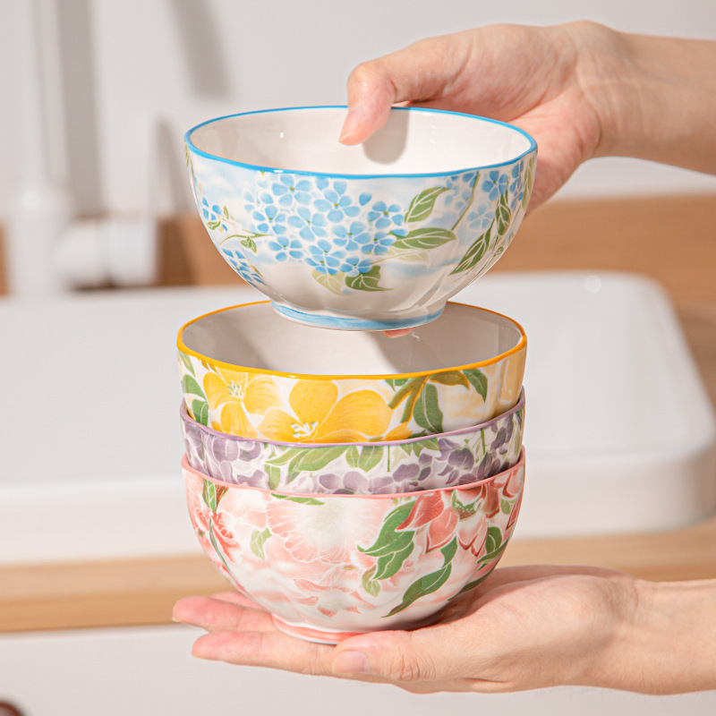 Japanese-style Creative Ceramic Bowl With Underglaze Coloring For Home Use