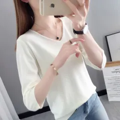 Ice Silk Sweater Women's Three-quarter Sleeve Top - White - View 1
