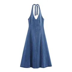 Off-the-shoulder Backless Denim Dress For Women - Picture Color-S - View 1