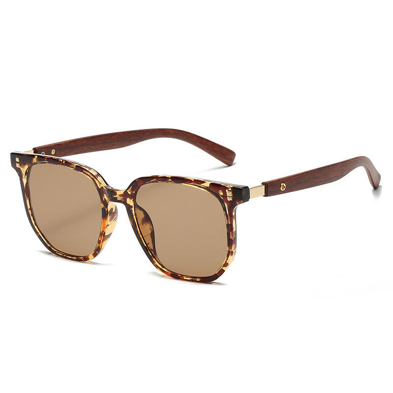 Fashionable Retro Polygonal Wood-grain Temple Arms, Stylish For Commuting And Easy To Match