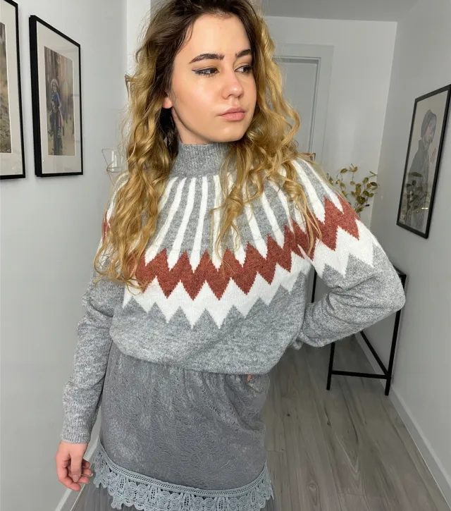 New Ethnic Style Knit Casual Loose Sweater Gray - Shop at LoveMi