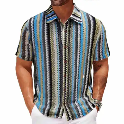 Summer New Men's Ethnic Style Striped Shirt