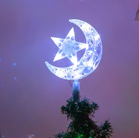 Christmas Tree Top Light Moon Star Holiday Atmosphere Decoration Crystal Moon Star White - Shop at LoveMi