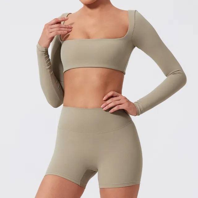 Yoga Long Sleeve Outdoor Running Fitness Sports Top Sand Color M Top - Shop at LoveMi