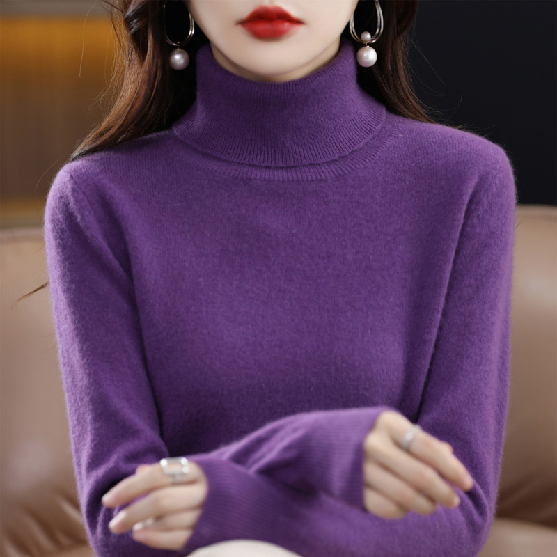 Lapel Sweater Women's Autumn And Winter Women's Solid Color Turtleneck Knitting Bottoming Shirt Sweater Violet - Shop at LoveMi