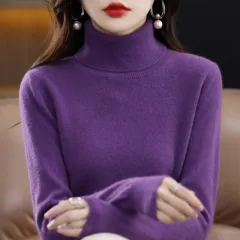 Lapel Sweater Women's Autumn And Winter Women's Solid Colour Turtleneck Knitting Bottoming Shirt Sweater - Violet-2Xl - View 1