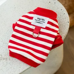 Spring Thin Velvet Puppy Clothes Simple Striped Traction Sweater - Red Stripe Traction - View 1