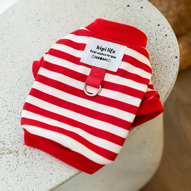 Spring Thin Velvet Puppy Clothes Simple Striped Traction Sweater Red Stripe Traction - Shop at LoveMi