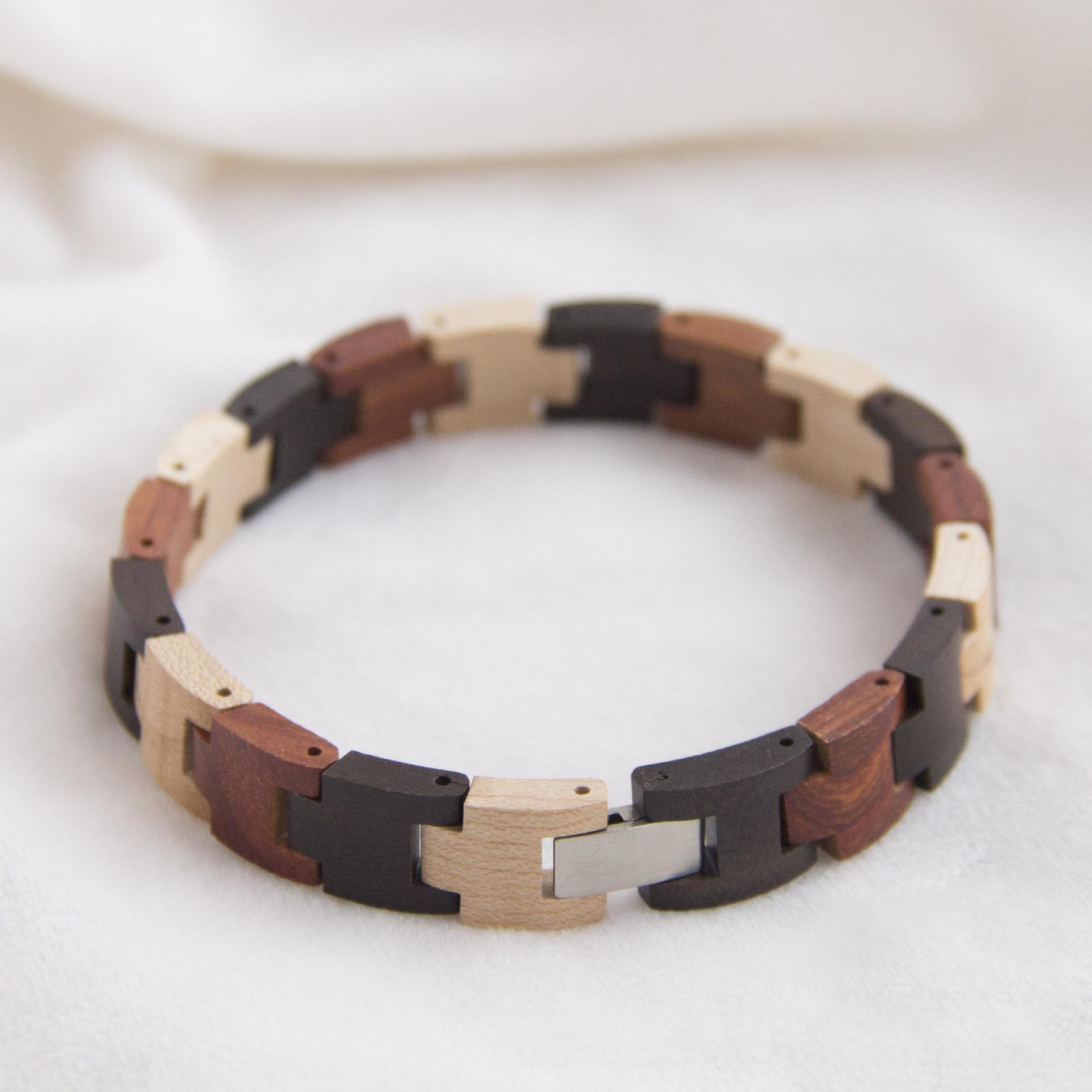 Color-block Mixed-material Solid Wood Bracelet