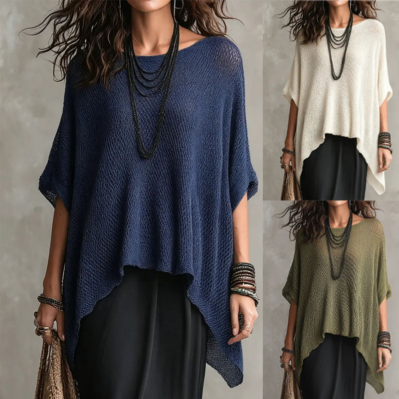 Womens Loose-fitting Crew-neck T-shirt With An Asymmetrical Hem