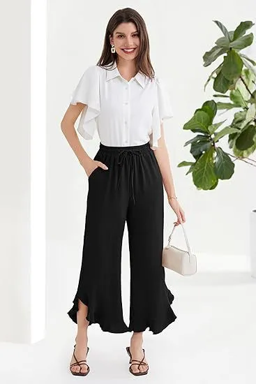 Fashion Ruffles Bell bottoms Ankle length Pants Women Black - Shop at LoveMi