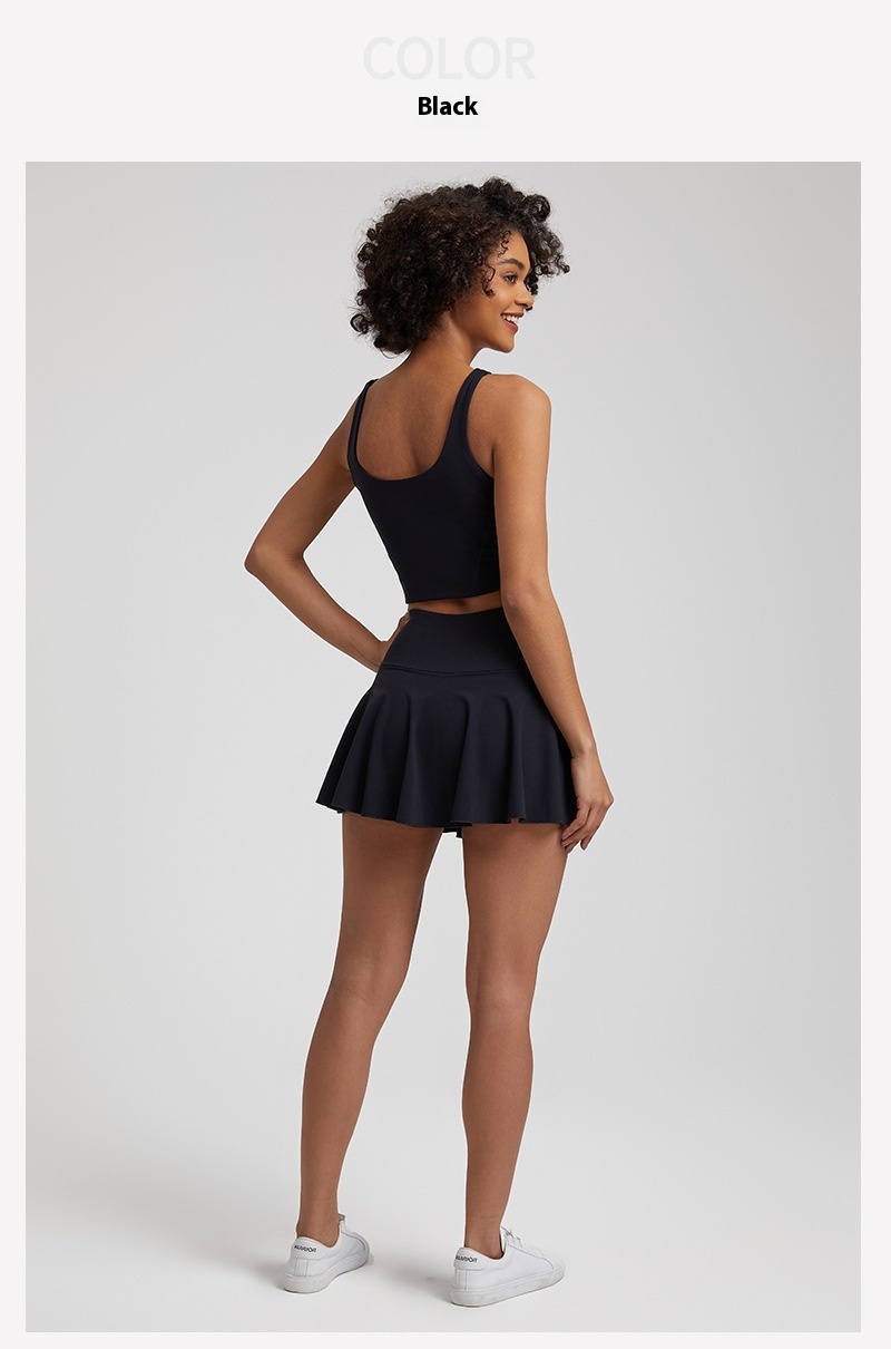 Nude Feel Outdoor Running Fitness Casual Pleated Mini Skirt Vest Suit - Image 13