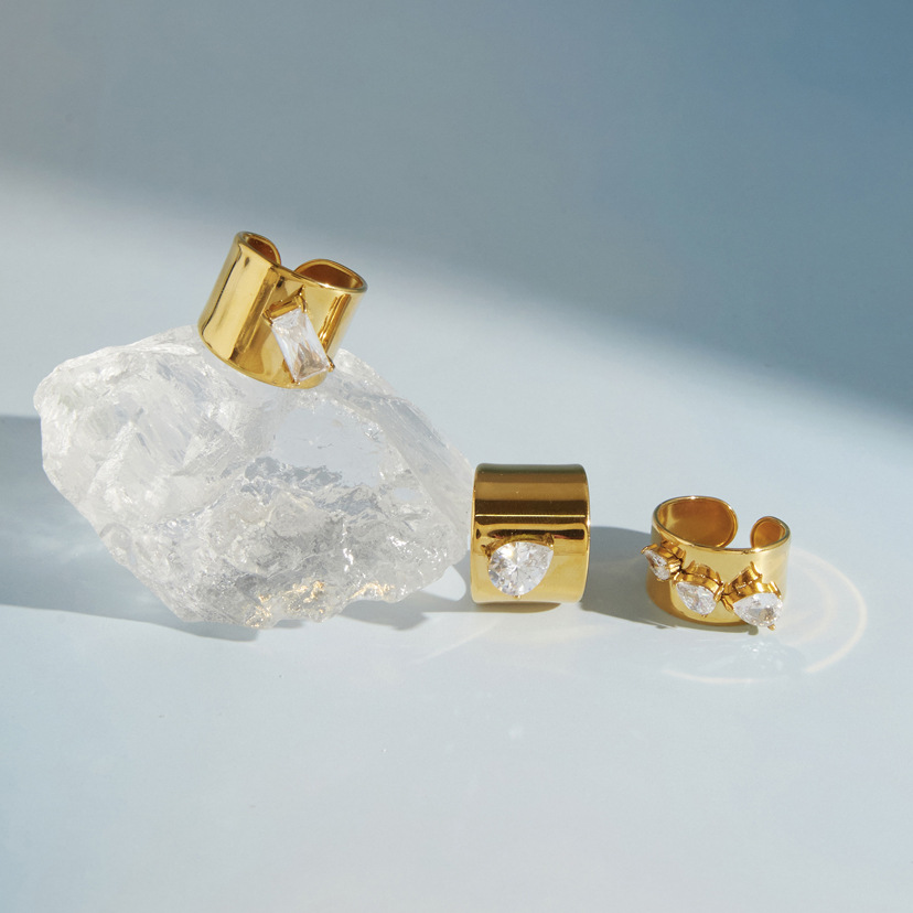 Stainless Steel Zircon Wide-Band Ring, picture 3 of 6