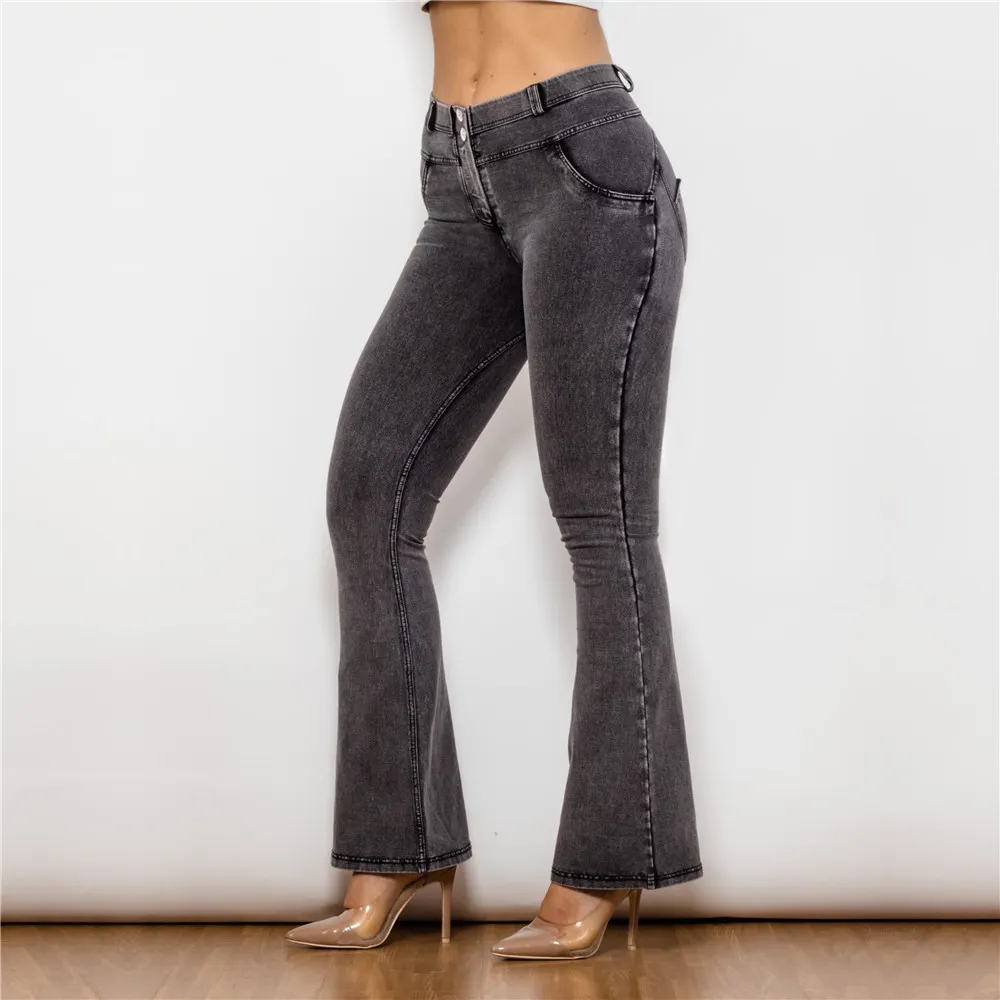 Straight Peach Jeans Black Elastic Mid-waist Wide Leg Butt-lift Underwear - Grey