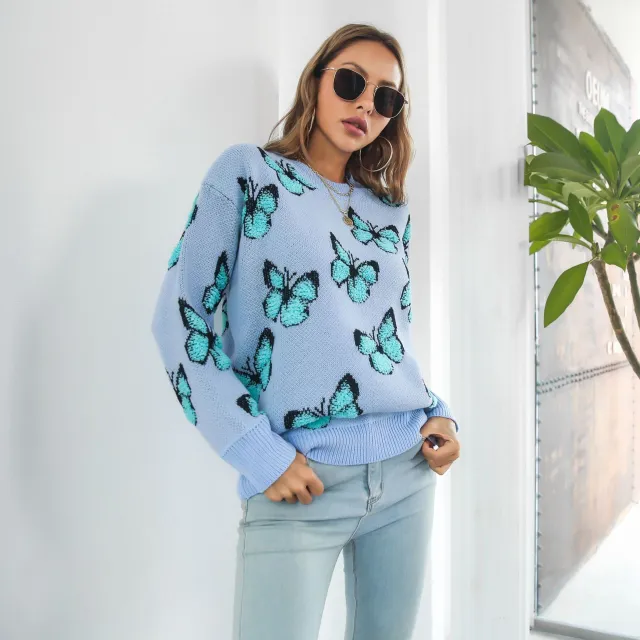 Y2K 3D Butterfly Sweater For Women Blue - Shop at LoveMi